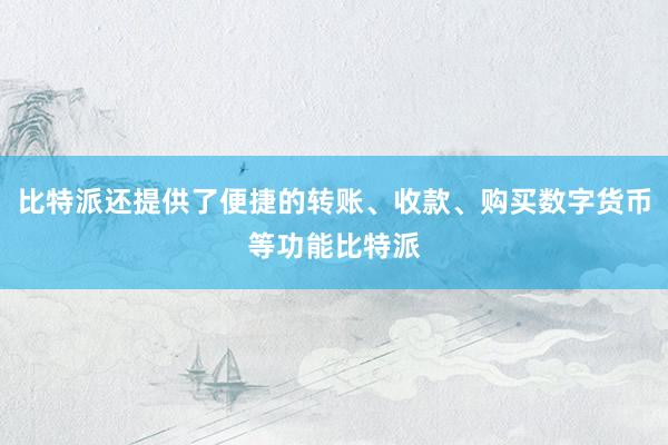 比特派还提供了便捷的转账、收款、购买数字货币等功能比特派