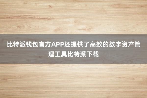 比特派钱包官方APP还提供了高效的数字资产管理工具比特派下载