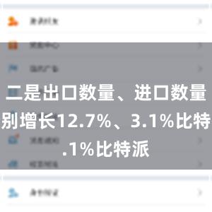 二是出口数量、进口数量分别增长12.7%、3.1%比特派